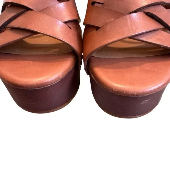 Gianni Bini Brown Leather Wood Platform Sandals, Sz 7 - Picture 9 of 13